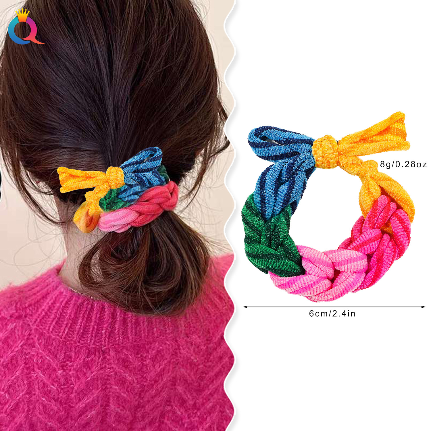 Wholesale of Qiyue Cross-border high-elasticity bow braided hair bands for women, high-end hair ties, leather bands, hair ties and hair accessories details Picture