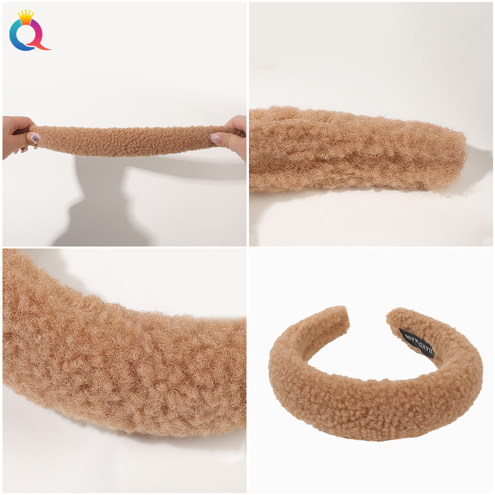 Qiyue Cross-border Korean Lamb plush hair band for washing face, high head top headband, simple headwear, hair hole women's hair accessory wholesale Specification drawing