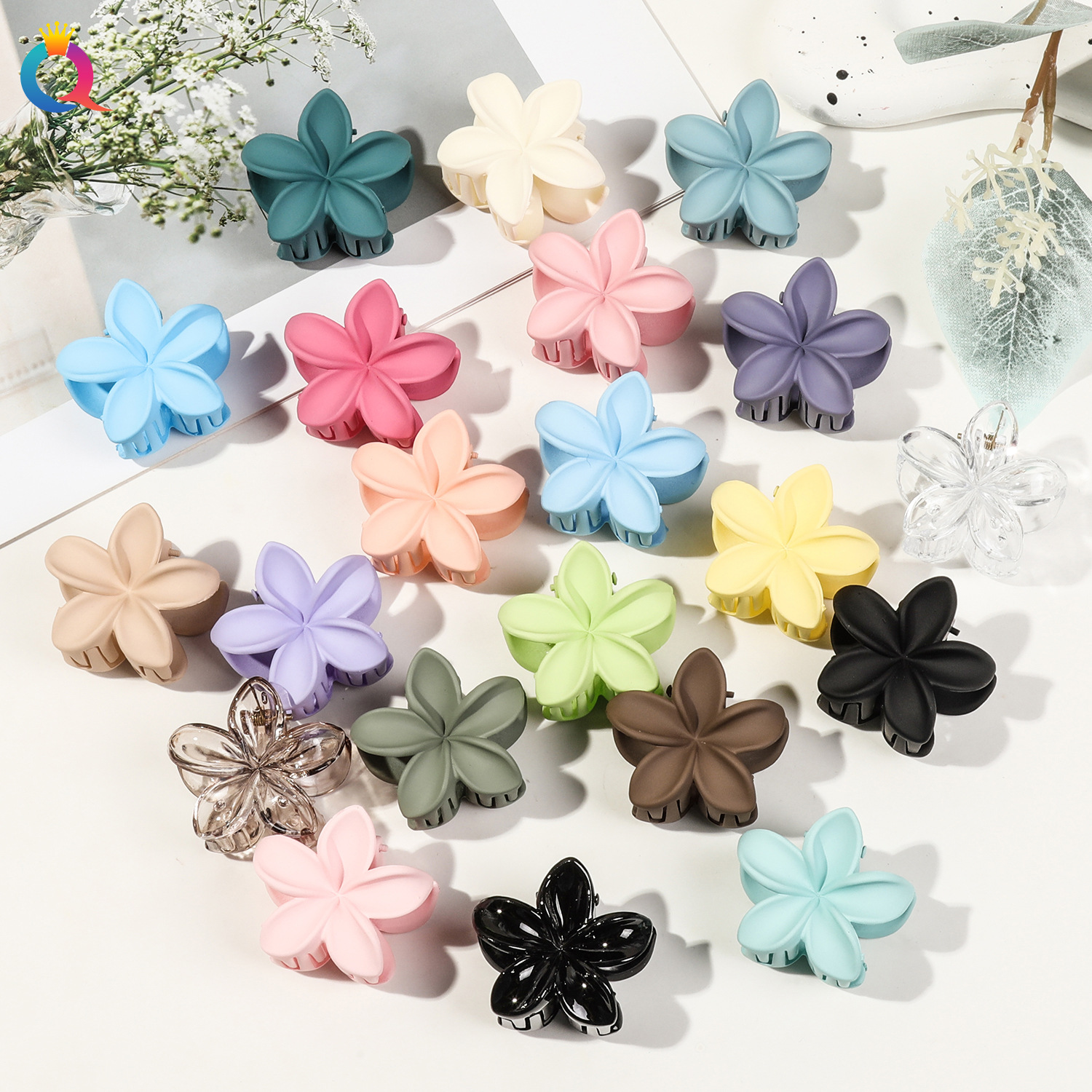 Qiyue Cross-border Flower Hair clips with a high-end feel, small scratch-off clips for the back of the head, shark clips for updo and ponytail hair, and wholesale hair accessories full figure