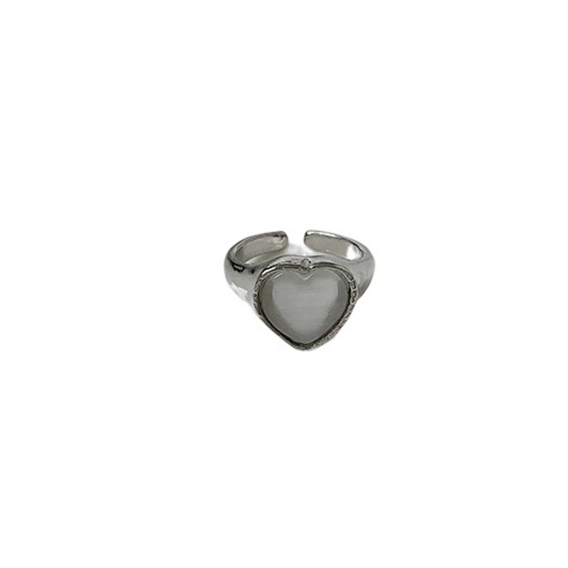 Sweet and cool pink bow, heart-shaped moonstone open ring, women's niche design index finger ring, fashionable and individual ring Item Picture
