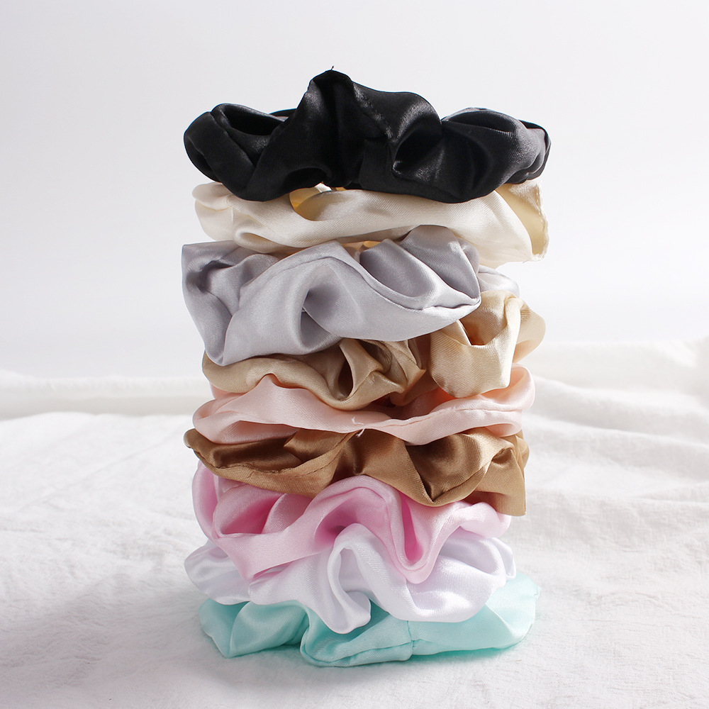 Qiyue Cross-border Amazon Elastic Color Large Intestine Hair Band Solid color satin large Intestine Hair band High-end style ponytail hair band details Picture