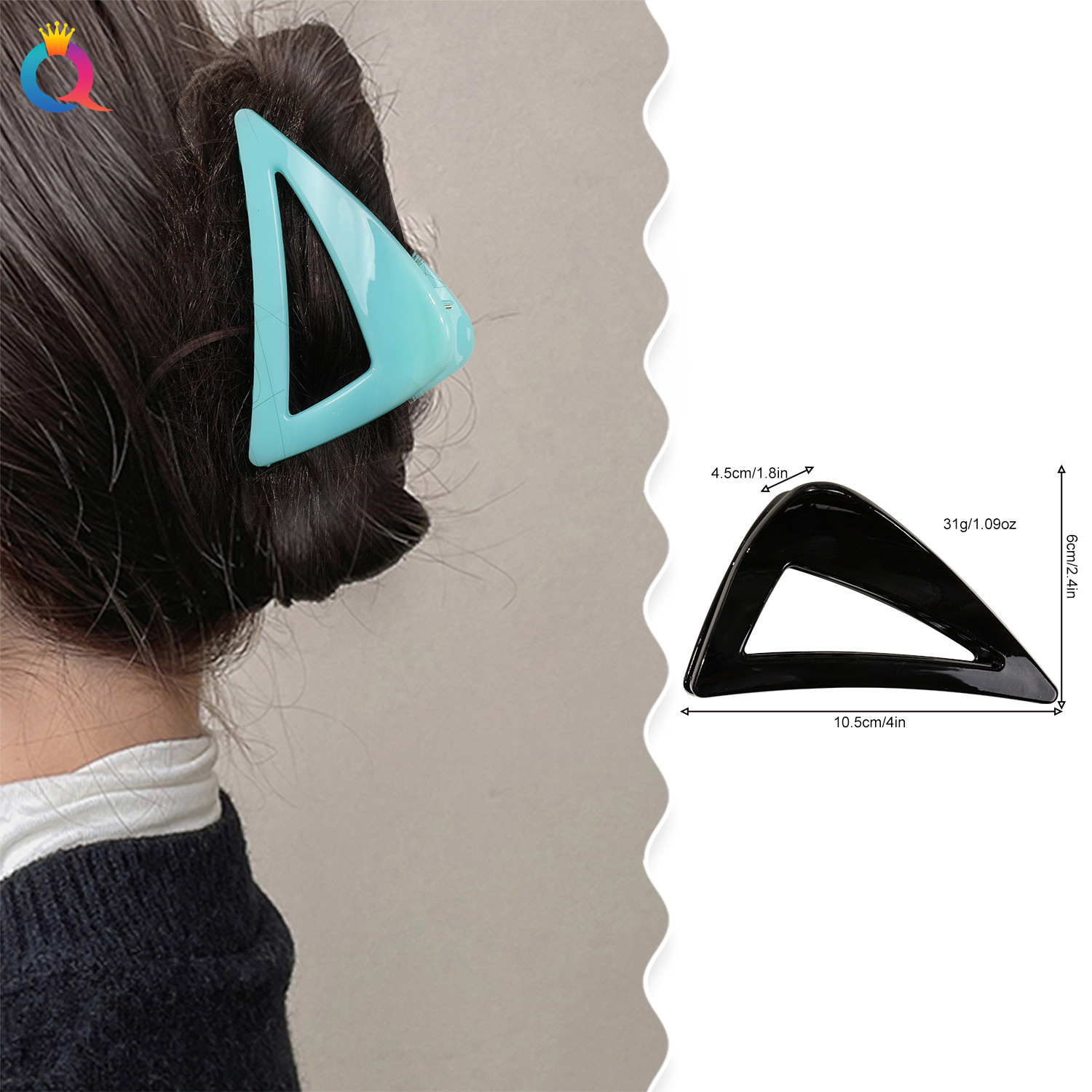 Qiyue Cross-border Large triangular hair clip with a high-end feel, jelly-colored scratch-off women's clip, simple back head updo hair clip details Picture