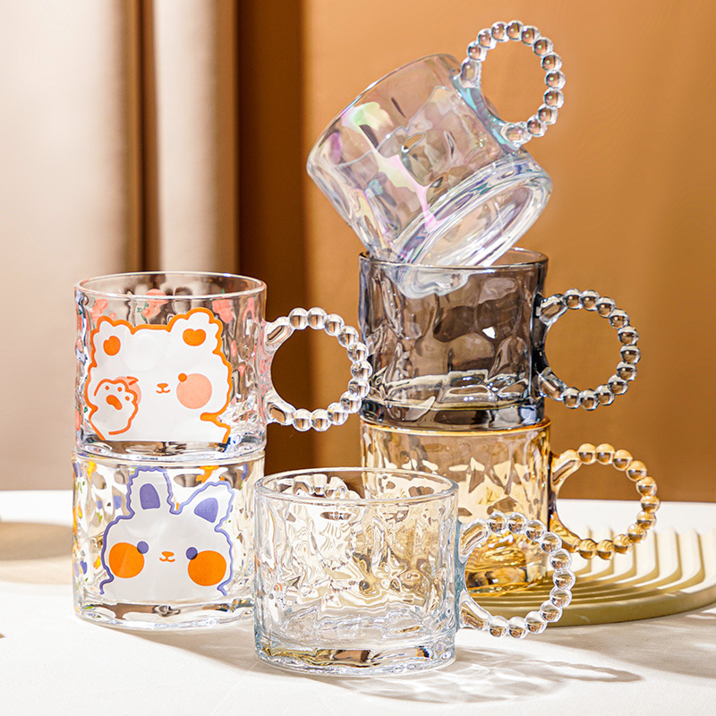 ins big-eared bubble handle, high appearance level, handle glass water cup, simple and retro coffee cup, home souvenir water cup details Picture