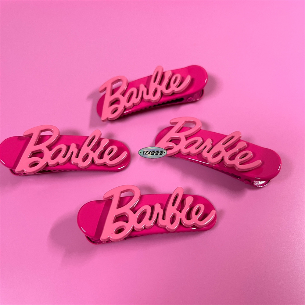 Sweet and cool style rose pink Barbie hair clips, high-end female letter hair clips, bangs clips, ins duckbeak clips, side clips, hair accessories details Picture