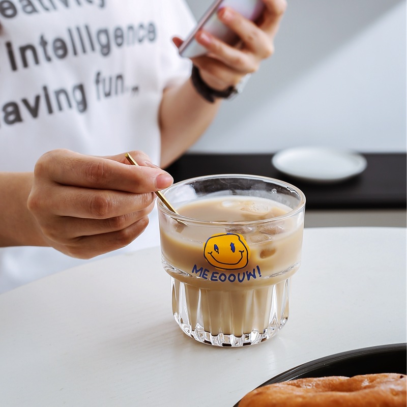 Korean InS-style iced coffee cup, milk tea cup, glass cup, stackable water cup, cola juice cup, refreshing details Picture