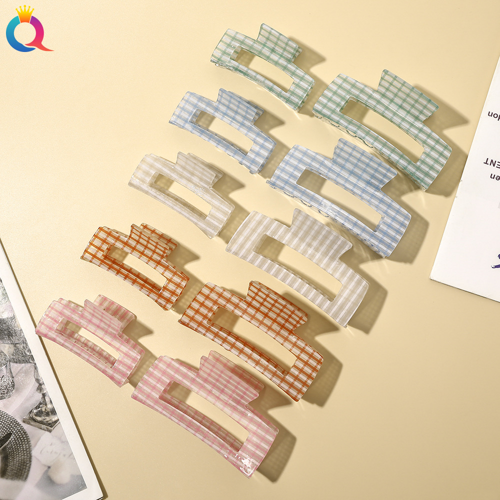 Qiyue Korean version acetate checkered hair clips, versatile and retro for going out, back of the head updo, top clip, shark clip details Picture
