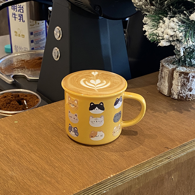 Homemade cute little cat flip mouth ceramic mug, a unique and interesting coffee cup and water cup gift, 270ml Specification drawing