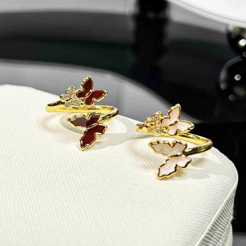 New Year's sweet and cool, super fairy-like double butterfly enamel ring, women's fashion, niche and unique design, exquisite and versatile ring trend Specification drawing