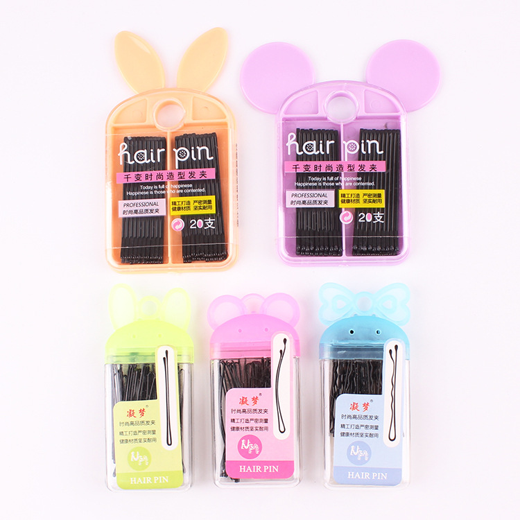 Cartoon hairpin set, black matte and lacquered bangs, 20 updo hairpins, box set, simple side clip A33 Specification drawing