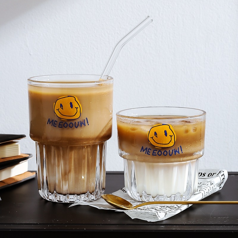 Korean InS-style iced coffee cup, milk tea cup, glass cup, stackable water cup, cola juice cup, refreshing full figure