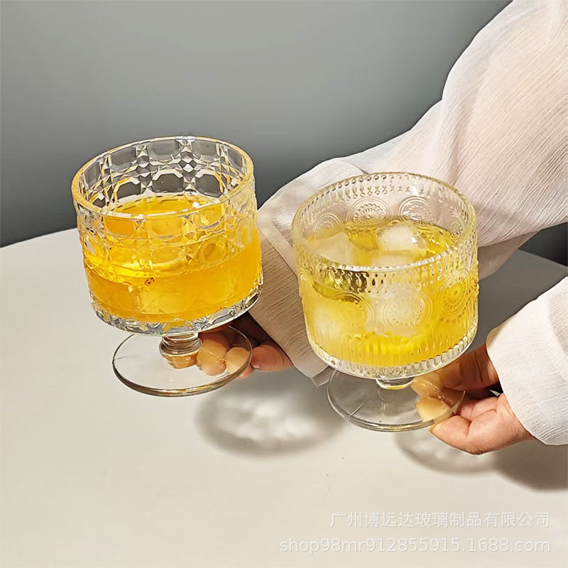 Chinese-style tree-patterned low-stemmed glass cups, high-appearance level sparkling water cups, juice drink cups, slightly tipsy wine cups, cocktail cups full figure