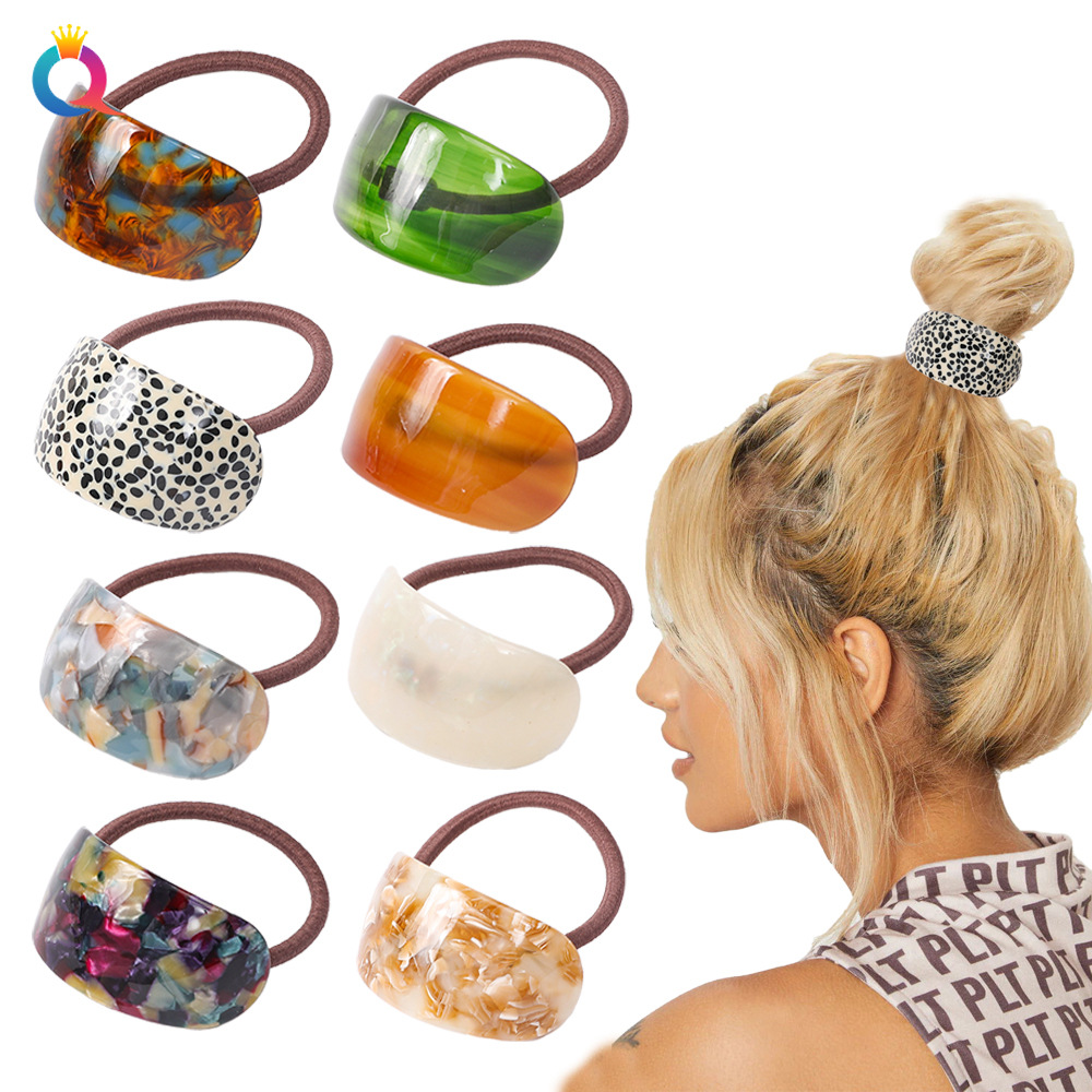 Qiyue Amazon Cross-border acetic acid hair Tie ponytail versatile, elegant hair tie durable, high-end look, hair tie elastic band full figure