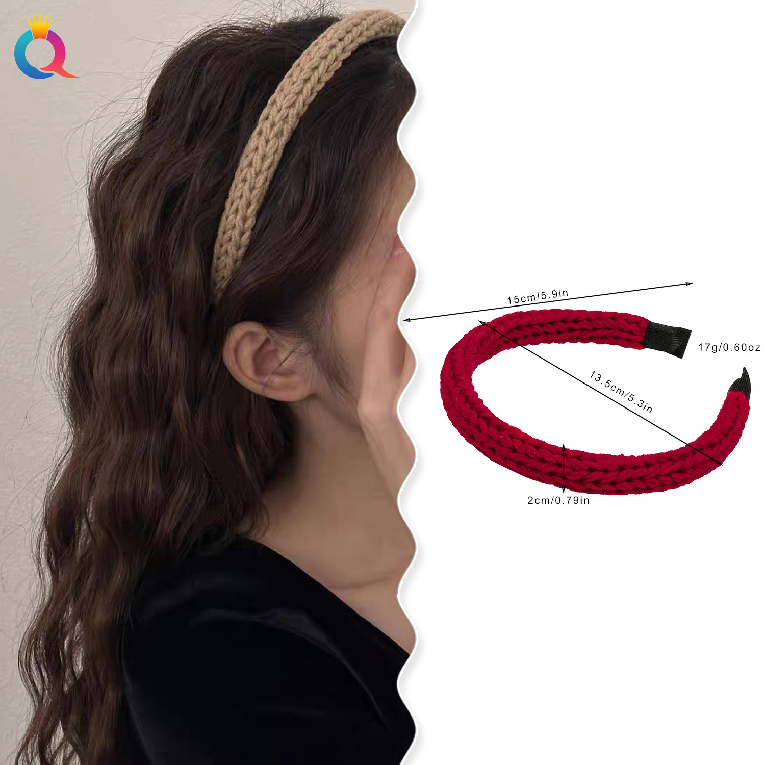 Qiyue Amazon Autumn and Winter Hair Bands, Korean-style high skull top knitted woolen hair hole headbands, women's hair accessories and head accessories wholesale details Picture
