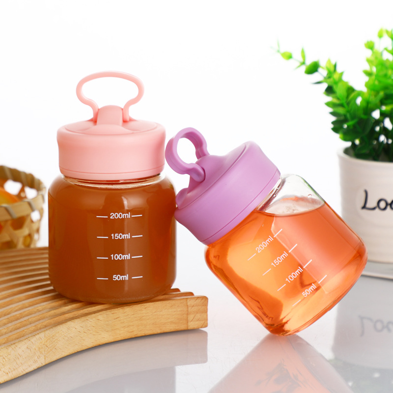 Children's mini glass water cup, soy milk cup, milk tea cup, mobile phone stand cup, chubby cup, portable and cute shaker cup details Picture