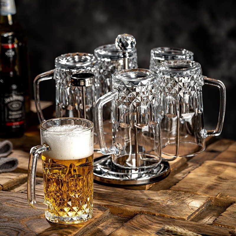 Glass beer mugs, draft beer cups, household heat-resistant large-capacity draft beer cups with handles, bar craft beer mugs details Picture