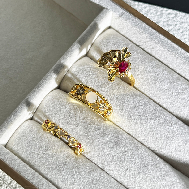 A new and fashionable, light luxury fan-shaped pleated open ring for women, a retro star-shaped heart-shaped hollowed-out exquisite and niche index finger ring Specification drawing