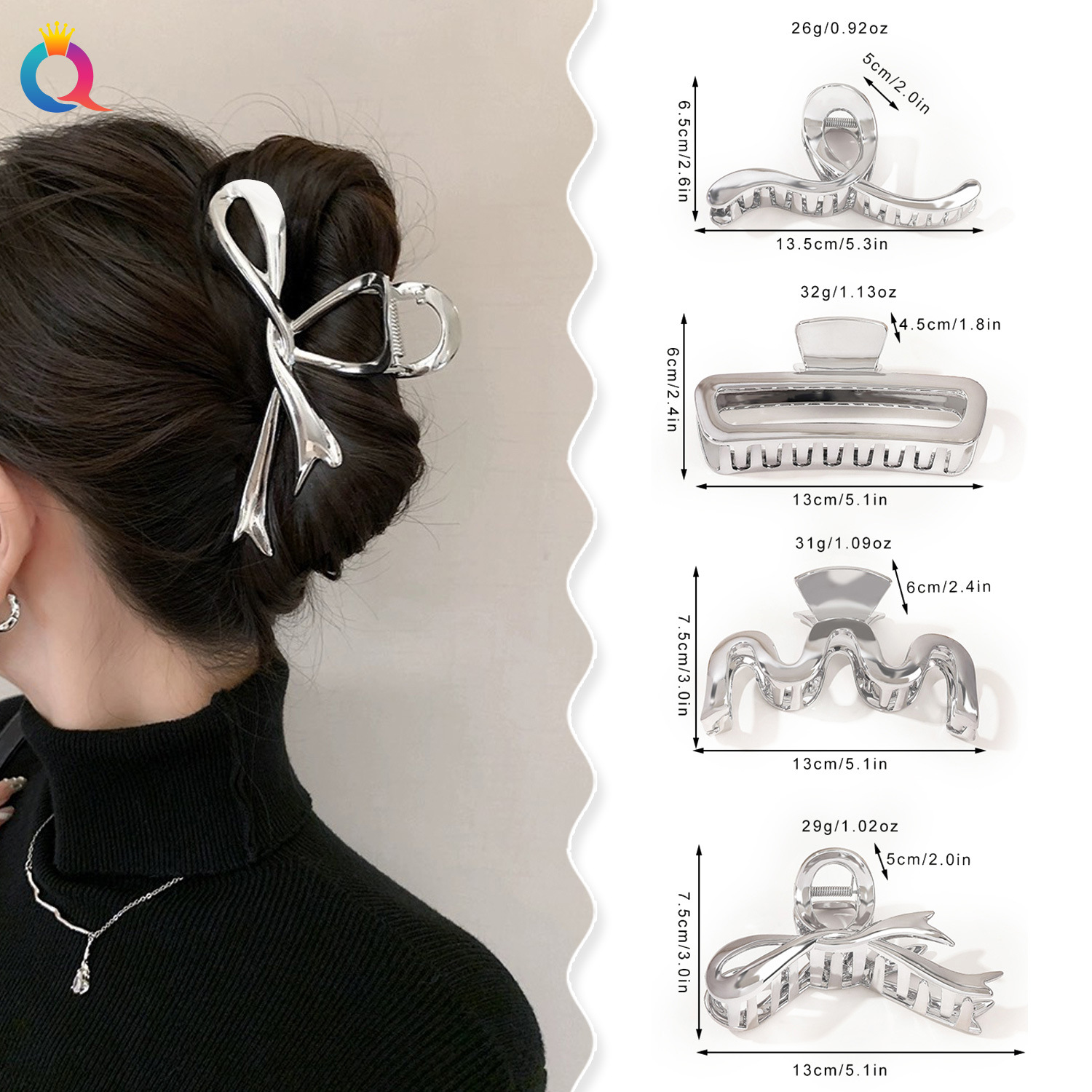 Wholesale of Qiyue Cross-border oversized hair clips, simple imitation metal gripper, retro style and high-end shark clip hair accessories details Picture