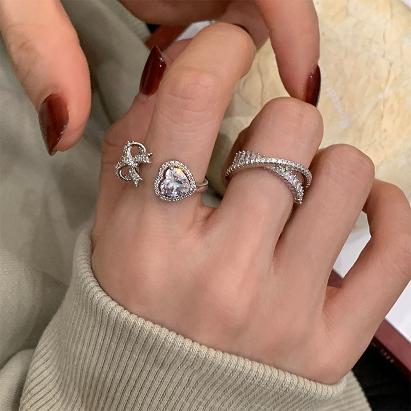 ins cold and cool style, niche design, high-end zircon open ring, women's light luxury ring, layered wear, elegant index finger ring Application Scenario
