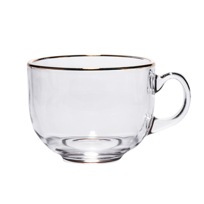 Glass cup, household large-capacity thickened milk cup with handle, high appearance level water cup, simple covered transparent cereal cup Item Picture