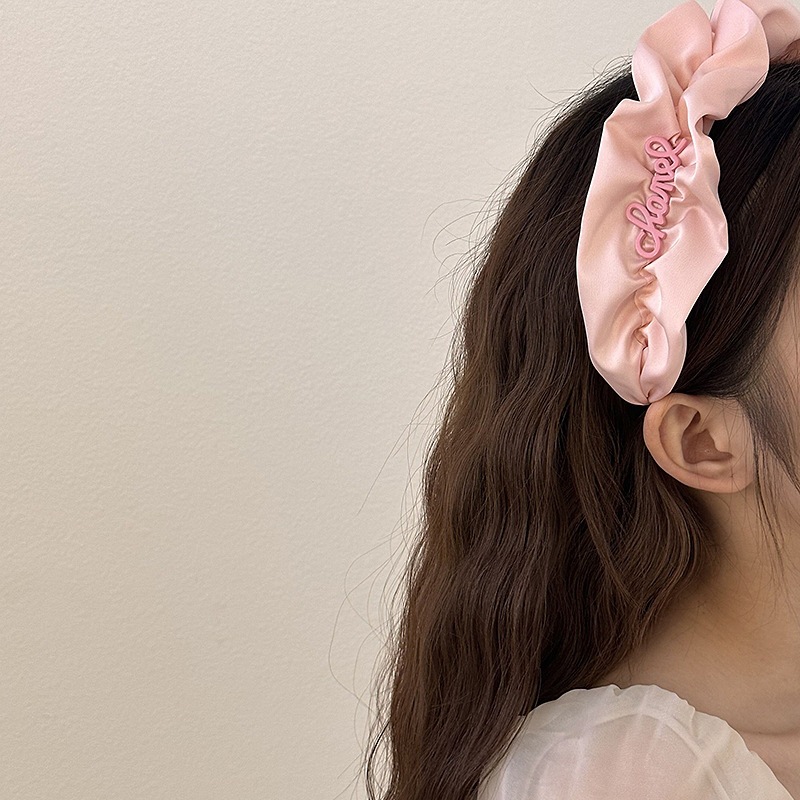 Energetic candy-colored sweet and cool hairband for women, high-end pressure-sensitive hairpin letter pleated lace headband for spring and summer details Picture
