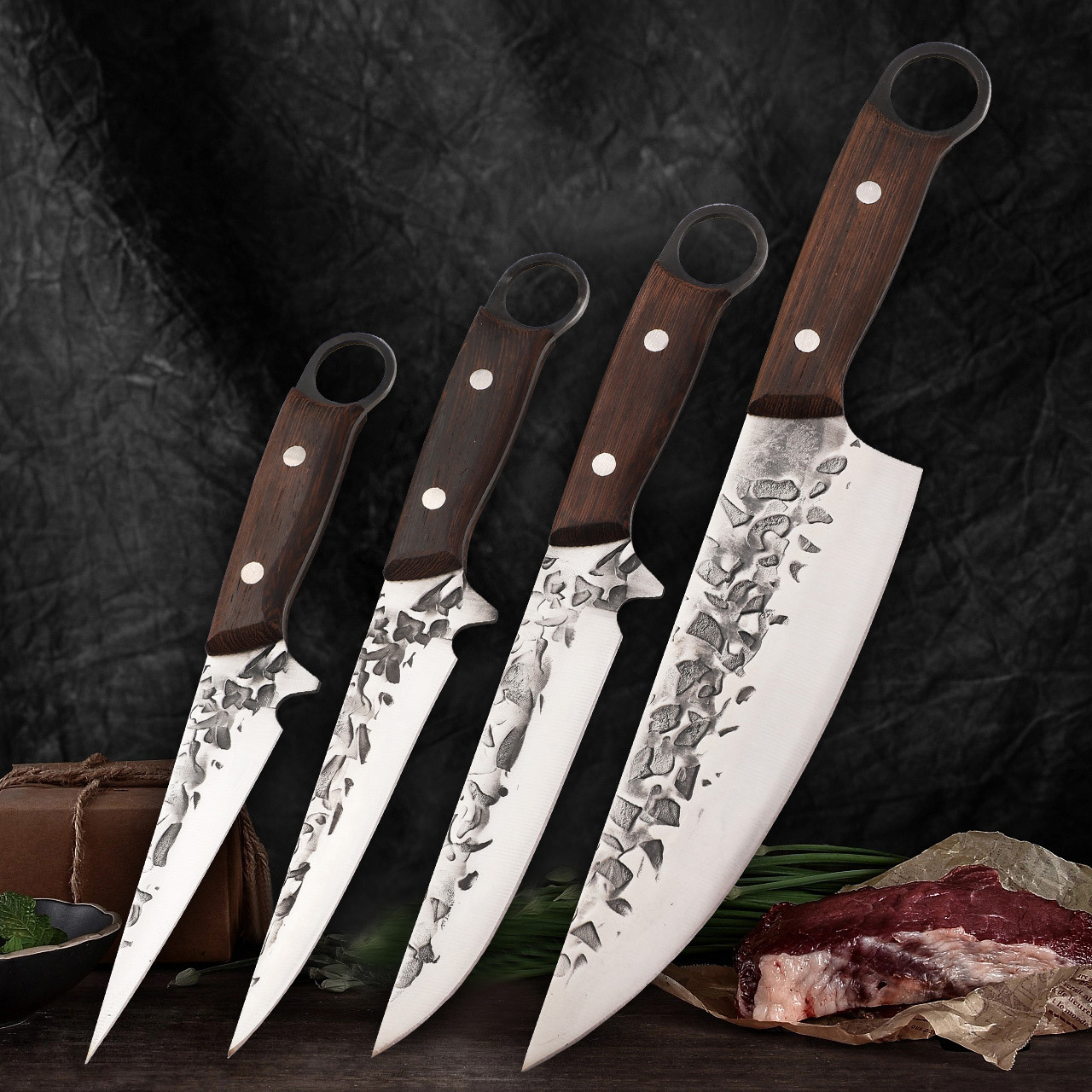 New type of pig slaughtering knife, hammer-textured forging boning knife, slaughtering knife, meat cutting knife, stainless steel sharp boning knife sleeve details Picture