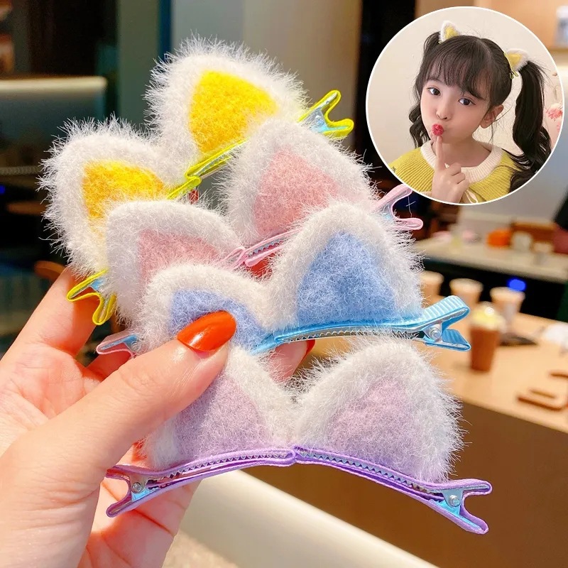 Super cute, sweet and adorable hair clips, children's fluffy cat ears, little girl hair clips, autumn and winter hair accessories, headwear and small accessories full figure