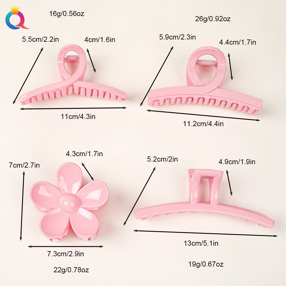 Qiyue Korean version pink hair clips, large shark clips, claw clips, back of the head, hair curls, hair clips, hair accessories wholesale Application Scenario