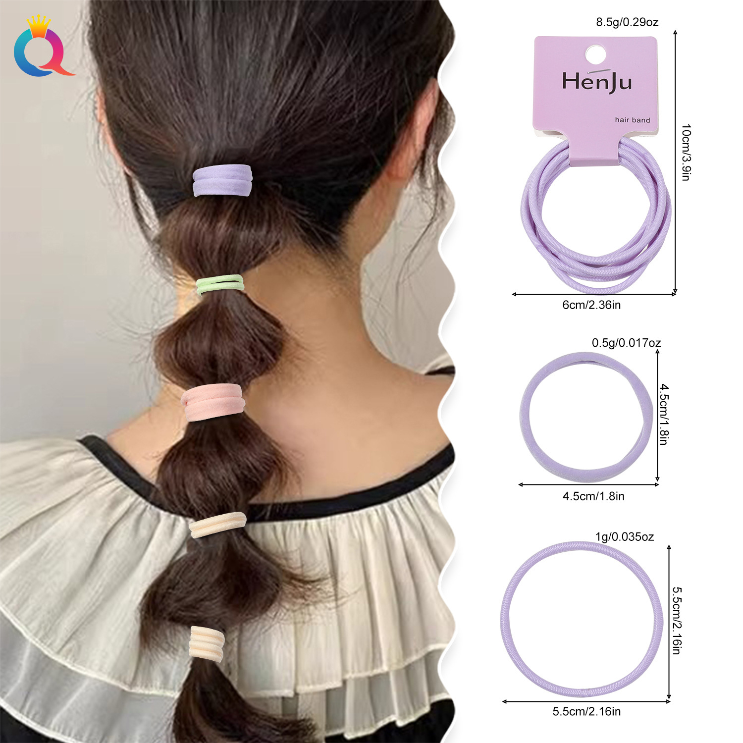 Qiyue Fashion Thickened rubber band women's hair tie clip, seamless hair band, high-elasticity and durable hair tie towel band Specification drawing