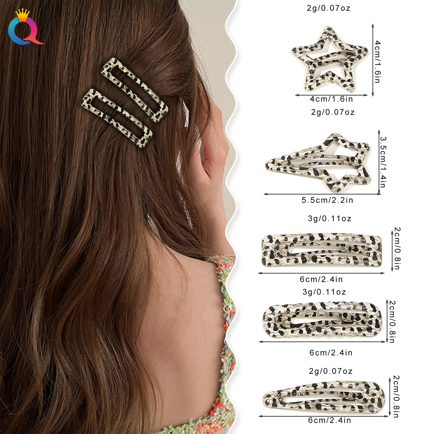 Qiyue Cross-border Leopard Print Metal BB hair clips, sweet bangs clips, broken hair side clips, small clips, hair clips and hair accessories wholesale details Picture