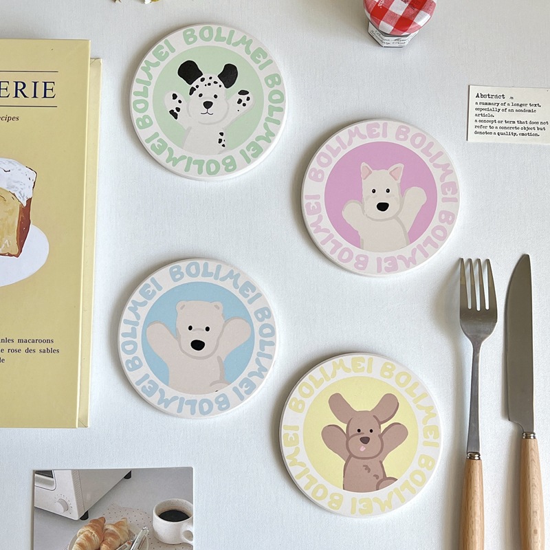 Bolimei's fresh and clean style coasters, ceramic coasters, cartoon pattern puppies, and girlish coasters details Picture