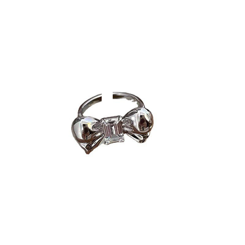 Simple and fashionable bow zircon ring, women's personality, ins style, cold style, open high-end design, index finger ring Item Picture