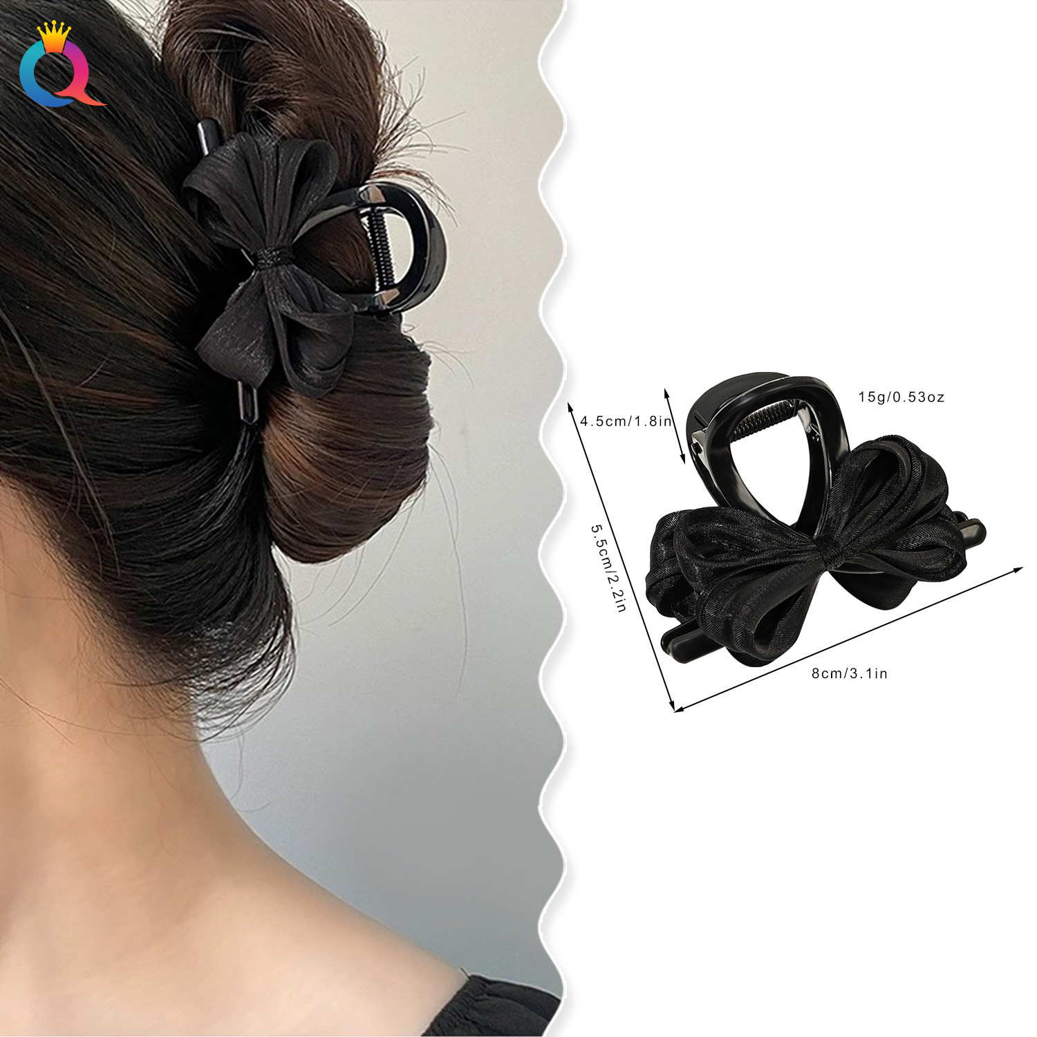 Qiyue simple bow hair clips, women's back head grabbers, elegant hair grabbers, shark clips, hair accessories and head accessories wholesale details Picture