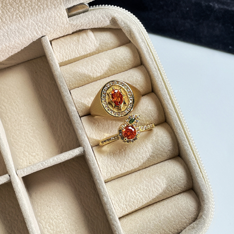 New cute orange ring for women, adjustable, fashionable, individual, exquisite, sweet, cool, versatile, brushed and high-end food ring Specification drawing