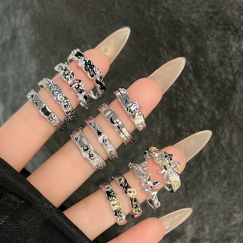 Minimalist dark style ins fashion couple rings, gender-neutral, niche, light luxury and high-end ring, summer accessories details Picture