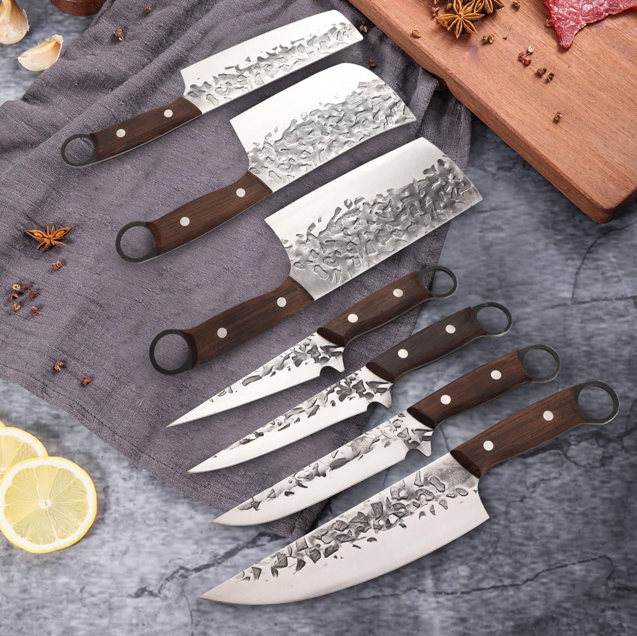 New type of pig slaughtering knife, hammer-textured forging boning knife, slaughtering knife, meat cutting knife, stainless steel sharp boning knife sleeve full figure