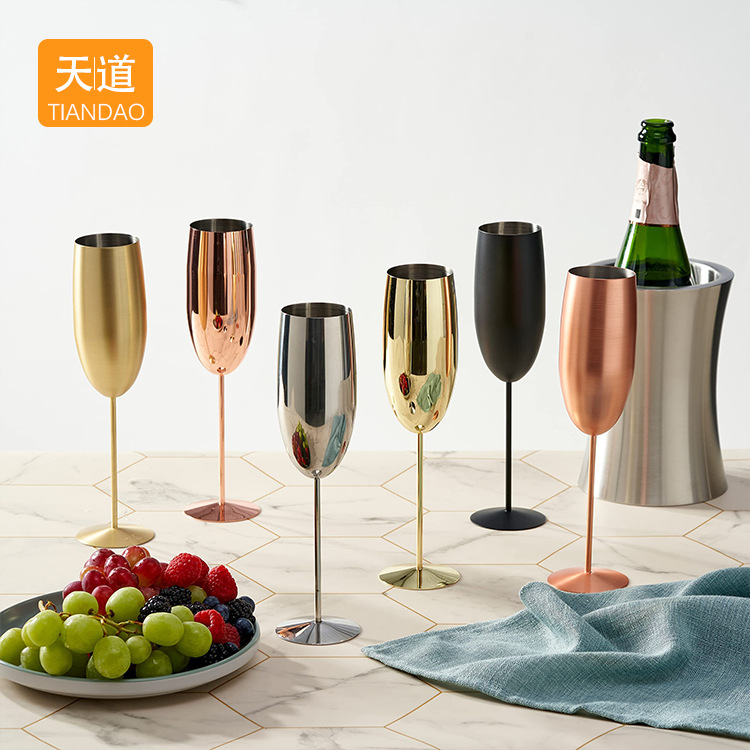 Wholesale stainless steel tall champagne and red wine glasses, creative metal cocktail glasses, bar, restaurant and ktv wine utensils and supplies Specification drawing
