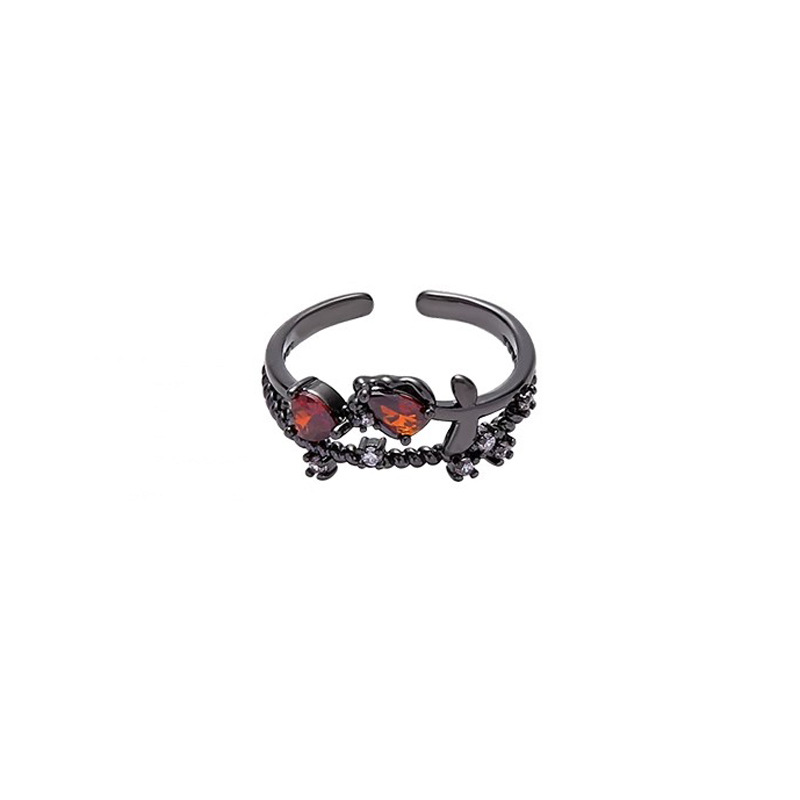 Dark heart rose flower open ring, a unique design for women with a sweet and cool personality and fashionable style on Instagram Item Picture