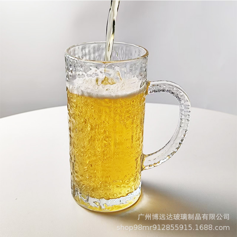 Red tree-patterned glass cups with handles, juice cups, cold drink cups, 500ml large-capacity craft beer draft cups full figure