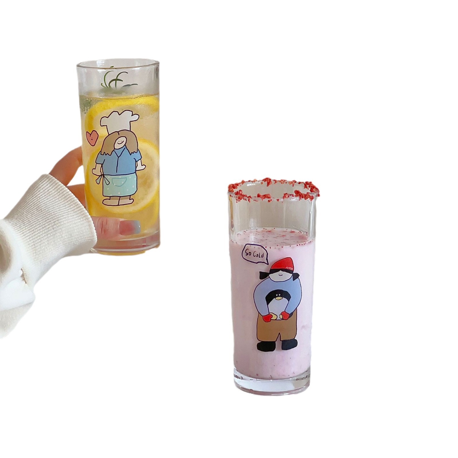 Bolimei Ins-style straight home glass cups, simple and cute juice cups, milk cups, coffee cups and breakfast cups Item Picture