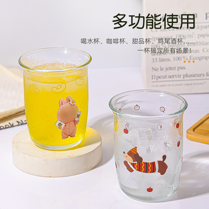 Niche design flip cup, simple glass cup, cold drink juice cup, iced Americano coffee, milk cup, fruit tea water cup Specification drawing
