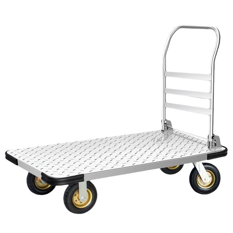 Steel plate trolley, flatbed truck, household small trolley, folding, thickened, silent warehouse handling, heavy-duty small trailer Item Picture