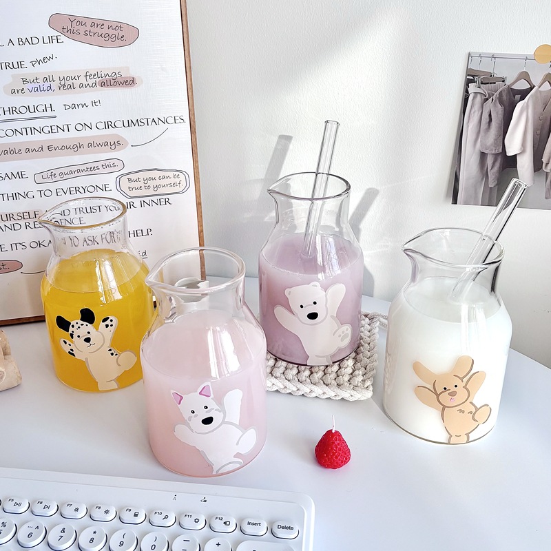 High appearance level InS-style glass straw cup, small girls' drinking cup, large capacity student cup, West High Ground glass cup details Picture