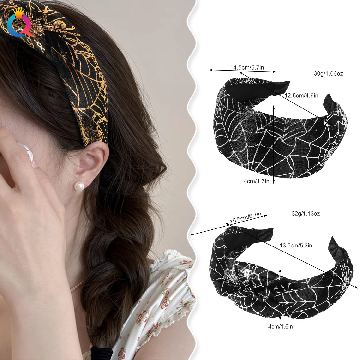 Qiyue Amazon Halloween Knotted wide hair bands, terrifying headbands, girls' high skull top hair clips, hair hole hair accessories wholesale details Picture