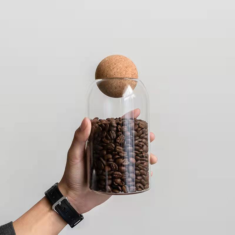 Round cork stopper glass jar, tea sealing jar, flower and fruit tea, coffee bean display bottle, household jar, storage jar Application Scenario