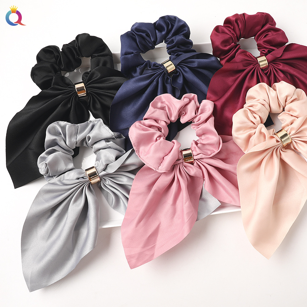 Qiyue Europe and America Cross-border New knotted rabbit ear Ribbon Large Intestine circle ponytail Metal buckle Fabric Hair band C202-1 details Picture