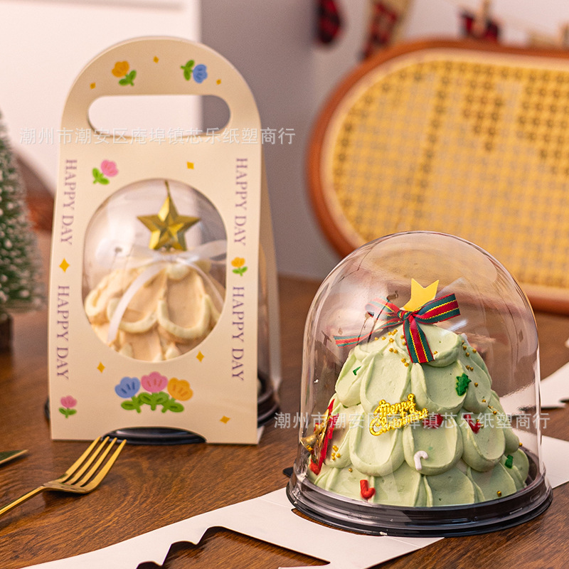 4-inch round cake box, Christmas tree cake box, transparent semi-circular cake packaging box, Western pastry mousse full figure