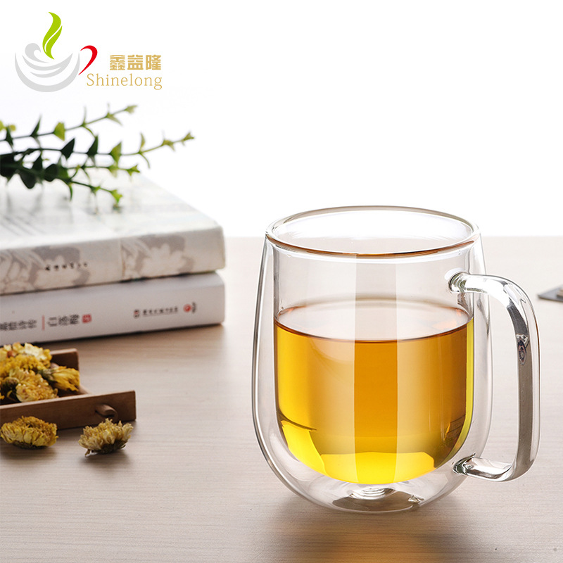 Double-layer glass insulated cups, creative transparent mugs, heat-resistant tea cups, household cross-border cups, high borosilicate water cups Specification drawing