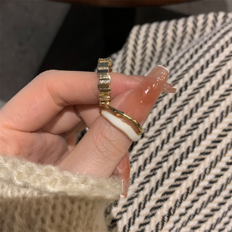 The new Korean version of the drip glaze double-layer open ring for women's ins is a niche design with a high-end feel, a light luxury and trendy personality details Picture