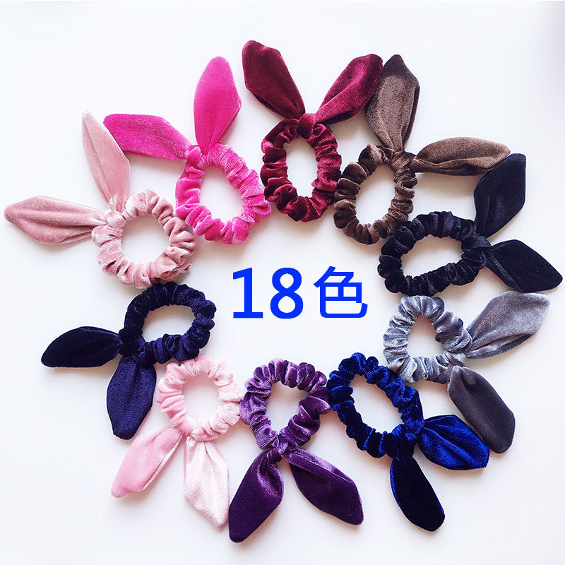 Qiyue's new golden velvet steel wire rabbit ear velvet fabric Korean version simple and fashionable hair tie and hair band cross-border C62 details Picture