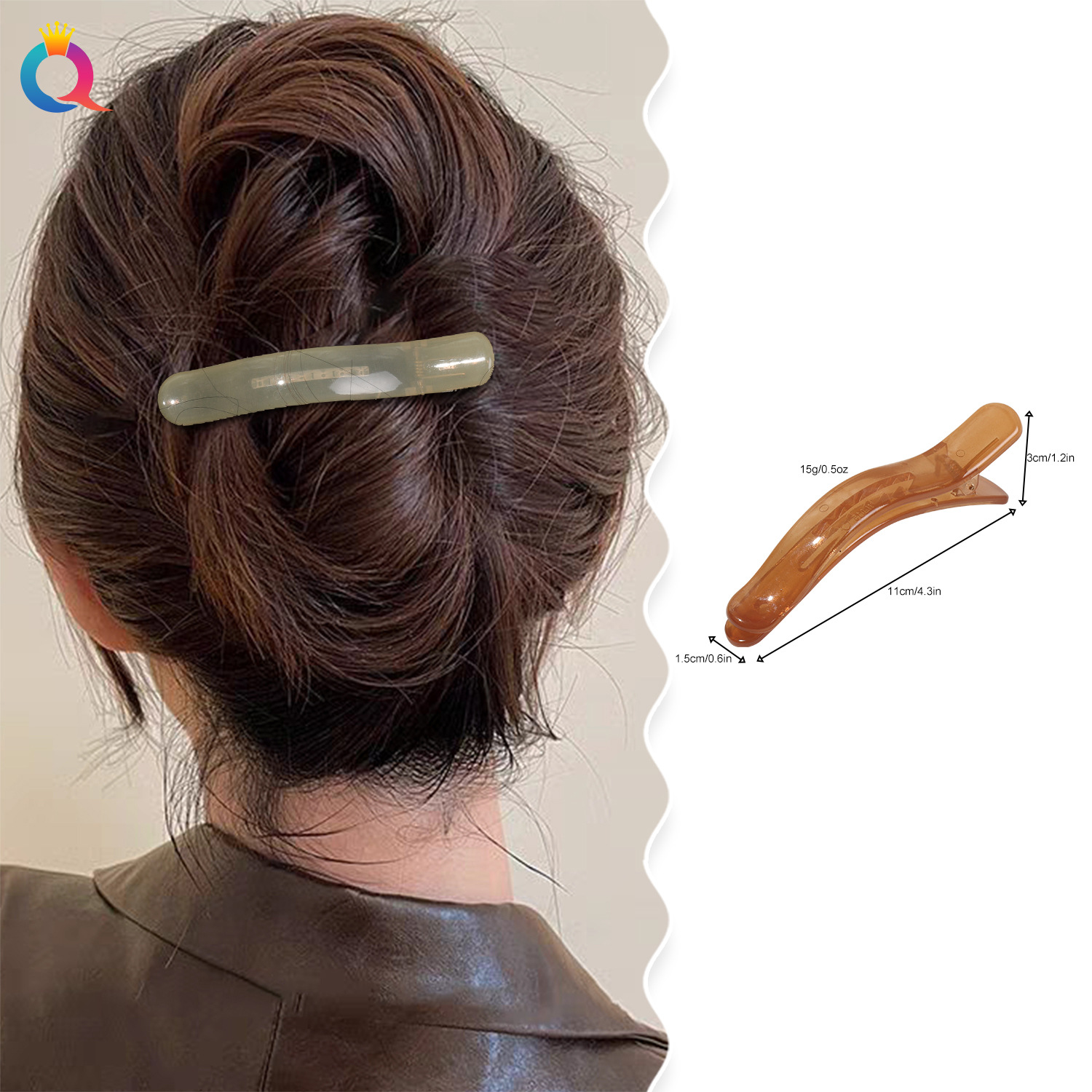 Wholesale of Qiyue Cross-border PC arc-shaped shiny duckbill clips, elegant ponytail grab clips, fixed updo vertical clips and shark clips Application Scenario